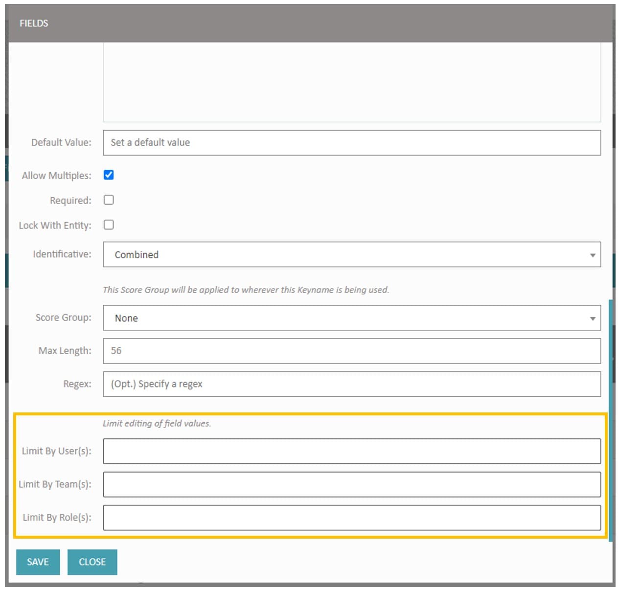 Limiting access to edit fields